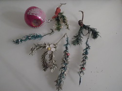 Karácsonyfadísz - 6 db ANTIK - fenyőágacskák kicsi gombákkal 14 - 10 cm 