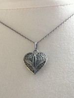 Antik ezüst nyaklánc, filigrán ezüst szívvel