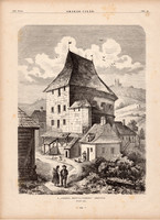 A "vastag bástya-torony" Bártfán, fametszet 1881, metszet, nyomat, 22x30 cm, Ország - Világ, Bártfa