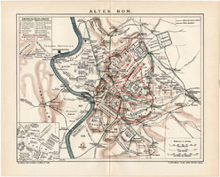 Ókori Róma térkép 1906, német nyelvű, eredeti, Brockhaus, lexikon melléklet, Európa, Itália, olasz