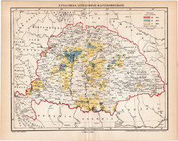 A filoxéra (filloxera) elterjedése Magyarországon (2), térkép 1898, eredeti, bor, borászat, szőlő