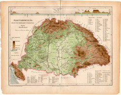 Magyarország hegy- és vízrajzi térkép 1893, eredeti, Athenaeum, vízrajz, Homolka József, Brockhaus