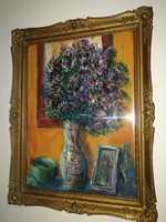 "Márffy Ödön 1957 " - gyönyörű antik olajfestmény, virágcsendélet, 1 forintról,garanciával.