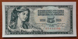 Jugoszlávia 5 Dinar UNC 1968