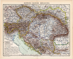 Osztrák - Magyar Monarchia térkép 1897, eredeti, Pallas, régi, Homolka József, Magyarország
