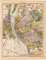 Budapest térkép 1894, eredeti, Pallas, régi, Posner Károly, Magyarország, Buda, Pest, Duna, Tabán