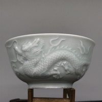Régi ritka kínai fehér mázas kézműves sárkányos porcelán tál edény - Kína - Ázsia
