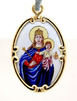 Mária gyermekével porcelán  arany medál (ZAL-Au93382)