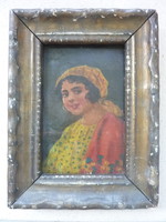 Smiling girl - miniature portrait, xix. Presumably from the 19th century (with oil-wood frame, 17x22 cm)