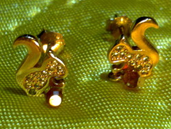 Tündéri aranyozott ezüst mókus pár hesszonit gránát drágakő dióval  fülbevaló rózsa arany