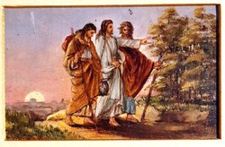 Jézus és követői gyönyörű egyházi miniatűr antik olajfestmény