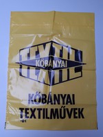 Retro Kőbányai Textilművek reklámszatyor régi reklámcsomagolás