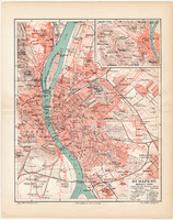 Budapest térkép 1902, német nyelvű, eredeti, Magyarország, főváros, Meyers lexikon, régi