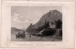 Visegrád a Dunánál, acélmetszet 1859, Hunfalvy, Rohbock, eredeti, vár, Dunakanyar, Duna, metszet