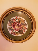 Goblein image, rose sophisticated floral mural in gilded frame.