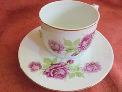 Zsolnay porcelán rózsás teás csésze+alj
