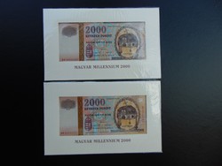 2 darab Millenniumi 2000 forint 2000 UNC  Sorszámkövető !  