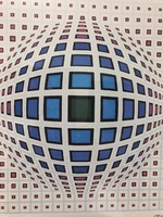 Victor Vasarely (Vásárhelyi Győző 1906-1997)  "Abstract-Saphere I./Absztrakt gömbI.Eredeti szita!