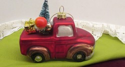 Figurális üveg karácsonyfadísz NAGYMÉRETŰ autó