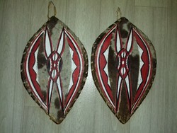 Native kézzel készült valódi szőr bőr és fa indián dísz pajzs fali dísz fél méteres