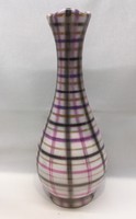 Iparművészeti HSz retro váza, rózsaszín-fehér csíkos