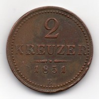 Ausztria 2 osztrák kreuzer, 1851B