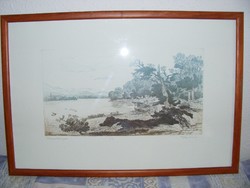 Duna kanyar -Tuka László színezett rézkarc ( 41.5- 22.5 cm )