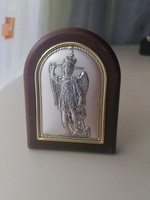 Ezüst Szent Mihály arkangyal bakelit keretben 