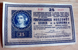 1918-as 25 és 200 Korona, "fehér pénzek" hullámos háttal, hibátlan tartásban