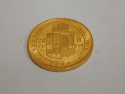 Arany 8 Forint I. Ferencz József 1875 K.B., kitűnő állapotban