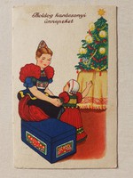 Régi karácsonyi képeslap 1940 magyaros népviseletes levelezőlap