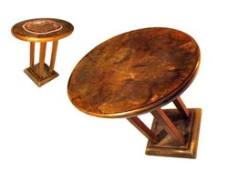 Antik szecessziós talpas ovális fa asztal, lerakó asztalka