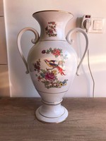 Hollóházi porcelán ritka paradicsommadaras váza füles serleg váza 41 cm