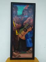 1974 Oil wood fiber signed by musicians musicians painting under nr 61.