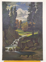 antik 1937 Avantgard olaj vászon nívós szignált tájkép festmény keret nélkül Nr 43.