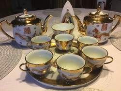 Antik kinai teás, kávés készlet, 2 kanna 6 csésze, 1 kis tál és tálca (400)