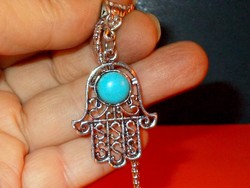Fatima hand turquoise mineral stoned Tibetan silver necklace