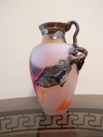 Bronzzal díszített jelzett Filip Ravert üveg váza