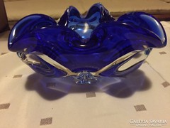 Kék fodros üvegtál, kristályüveg - crystal glass bowl (8)