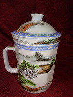 Japán porcelán, teafőző pohár, szűrővel, magassága 14 cm. Vanneki!