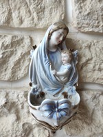 Antique Art Nouveau 18.5 cm holy water holder, Mary, small Jesus larger religious antique sanctuary