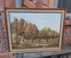 Gyönyörű 70*90 cm-es tájas festmény, erdős ,fás ,nosztalgia darab