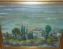 Kesztyűs Ferenc: BALATON - olaj-farost kerettel 69,5x89 cm - víz, tájkép, tó, tavas, természet