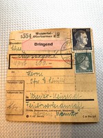 2. világháború csomag cédula Hitler fejes bélyeggel 1943 Paketzettel Deutsches Reich