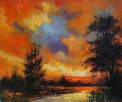 Sunset oil painting by Zoltán Németh