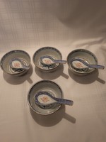 Kínai  rizsszemes, porcelán tálka, tányér + kanál ( 4 darab)