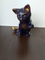 Aranyozott porcelán cica macska figura