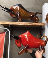 Gyűjteményből kínálom megvételre: Óriási muranói üveg bika, kuriózum műalkotás (piros) 