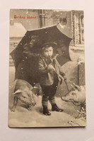 Antik levelezőlap, képeslap, újévi üdvözlőlap, 1907