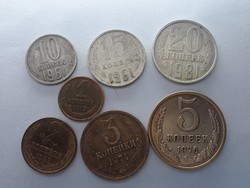 Russian 1, 2, 3, 5, 10, 15, 20 kopek series - 7 kopek coins from 1961-1983 - kopek lot for sale